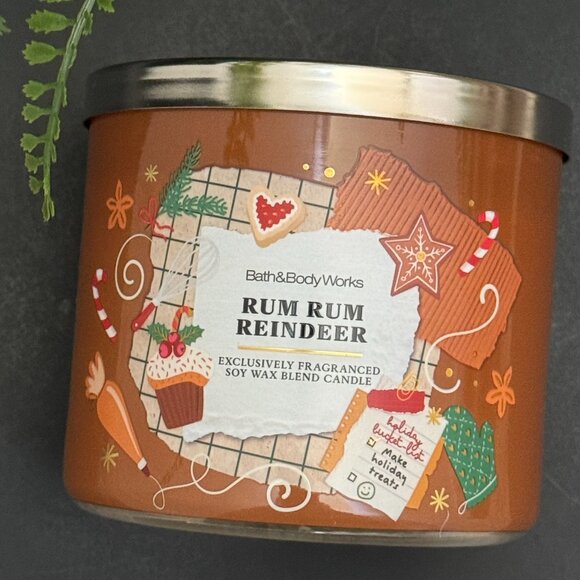 BBW Rum Rum Reindeer Bath & Body Works 3 Wick Candle - Picture 4 of 10